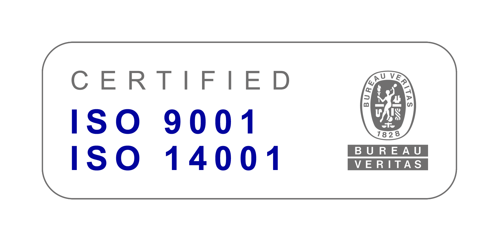 Certificación ISO 9001 e ISO 14001 emitida por Bureau Veritas