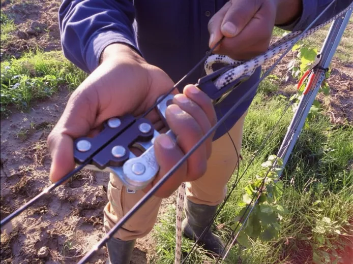 Spannen des AGROPET-Kabels mit einer Seilwinde in einer Agrarstruktur